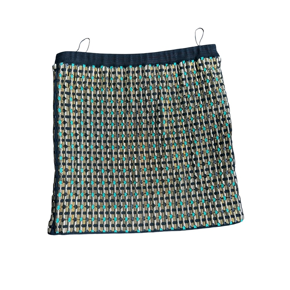 Proenza Schouler Gold Teal Metallic Leather Mesh Silk Lined Mini Skirt Size 6 - Picture 5 of 6
